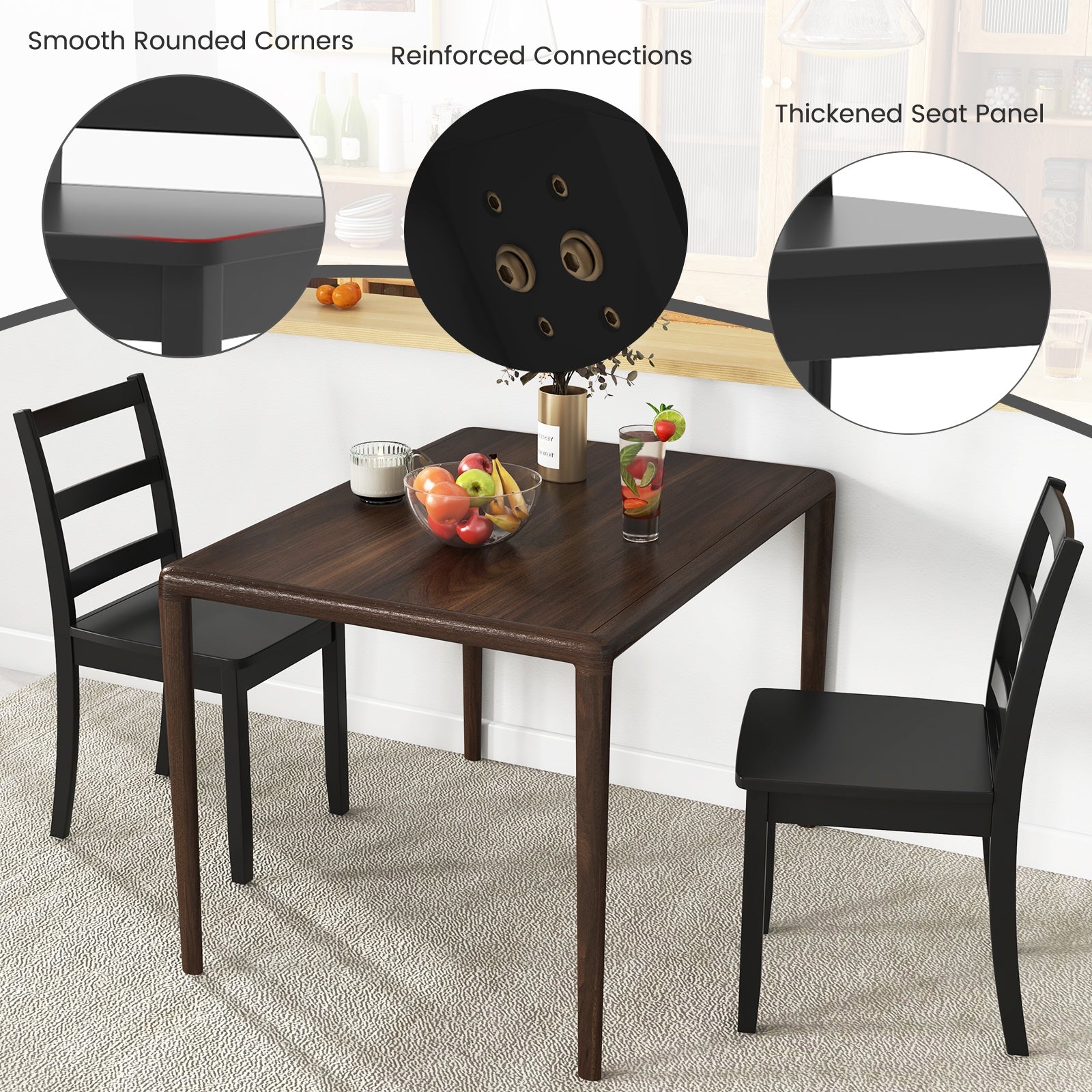 Set Of 2 Wood Dining Chairs, Solid Rubber Wood Legs, Black Dining Chairs at Gallery Canada