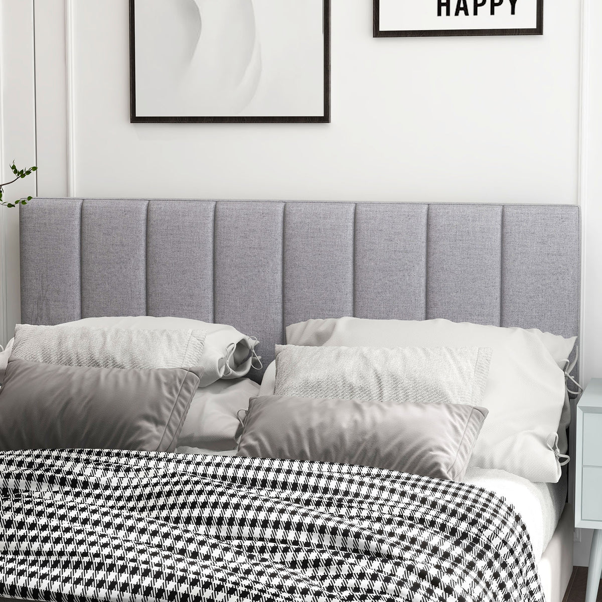 Linen Upholstered Headboard, Solid Wood Legs, Adjustable Width, Gray Headboards at Gallery Canada