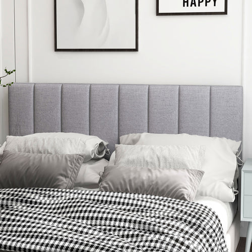 Linen Upholstered Headboard, Solid Wood Legs, Adjustable Width, Gray