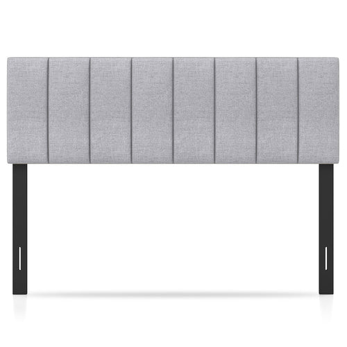 Linen Upholstered Headboard, Solid Wood Legs, Adjustable Width, Gray