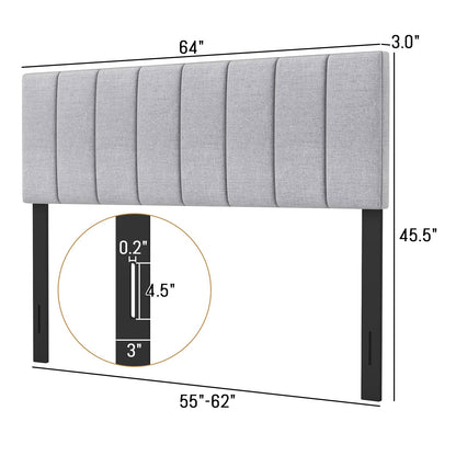Linen Upholstered Headboard, Solid Wood Legs, Adjustable Width, Gray Headboards at Gallery Canada