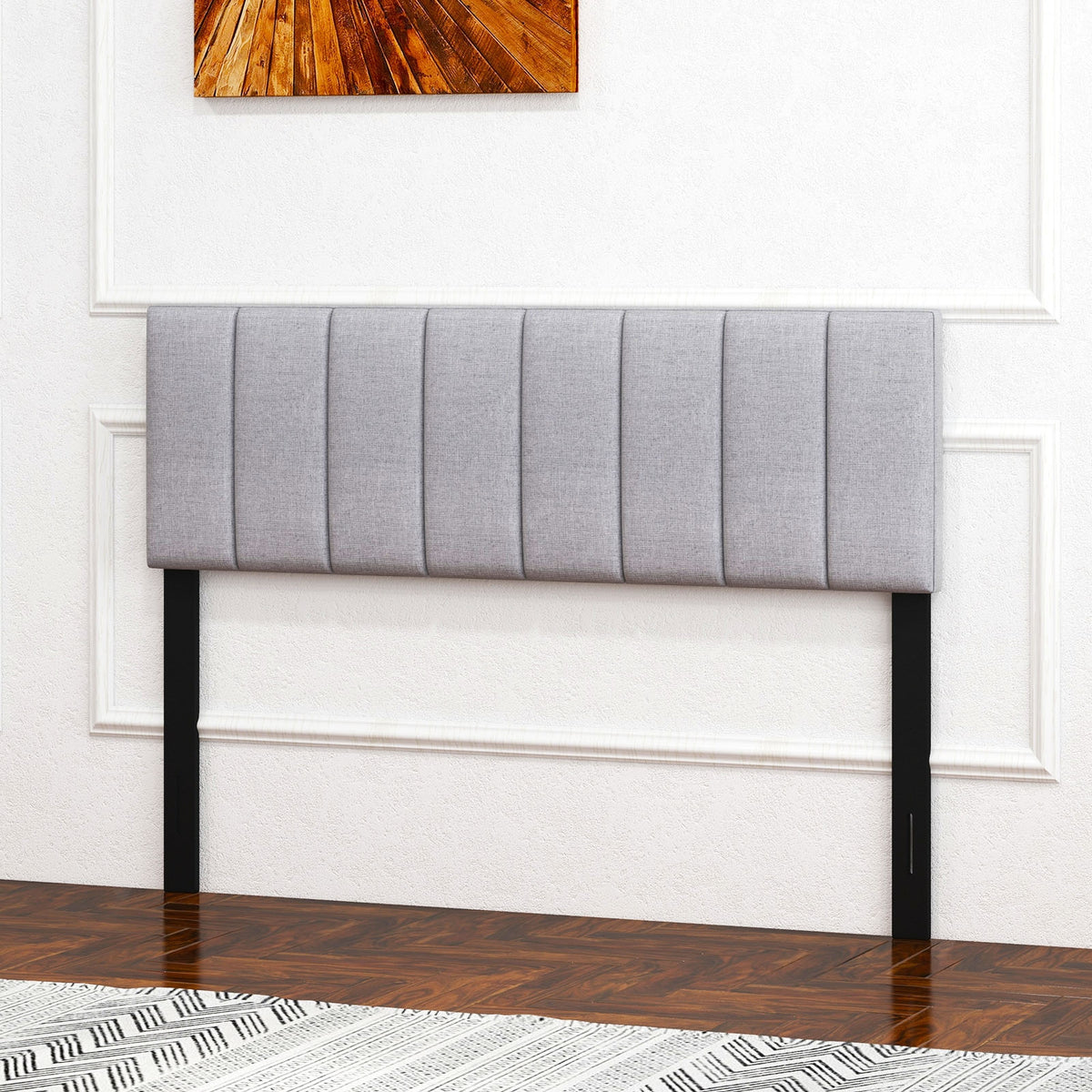 Linen Upholstered Headboard, Solid Wood Legs, Adjustable Width, Gray Headboards at Gallery Canada
