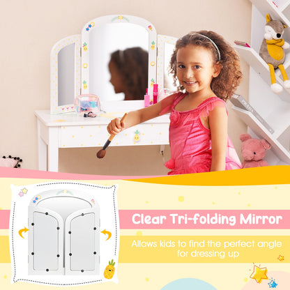 Kids Vanity Table Set, Tri-Folding Mirror, Large Drawer, White Kids Vanities at Gallery Canada
