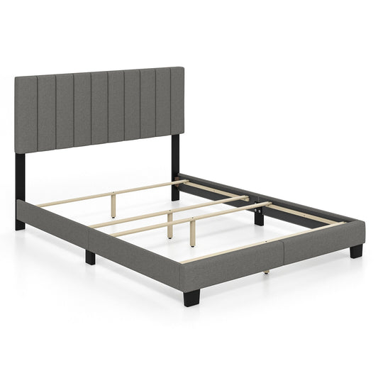 Queen Size Upholstered Bed Frame, Vertical Channel Tufted Headboard, Gray Simple Bed Frame Gray at Gallery Canada