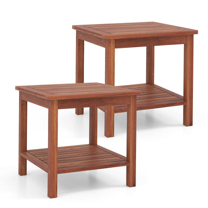 Double-Tier Acacia Wood Patio Side Table, Natural Patio Coffee Tables at Gallery Canada