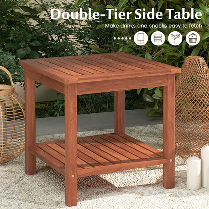Double-Tier Acacia Wood Patio Side Table, Natural Patio Coffee Tables at Gallery Canada