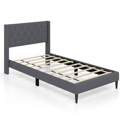 Twin Size Platform Bed With Tufted Wingback Headboard, Gray Simple Bed Frame at Gallery Canada