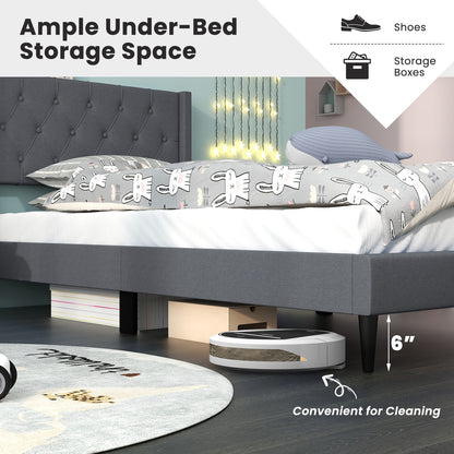 Twin Size Platform Bed With Tufted Wingback Headboard, Gray Simple Bed Frame at Gallery Canada