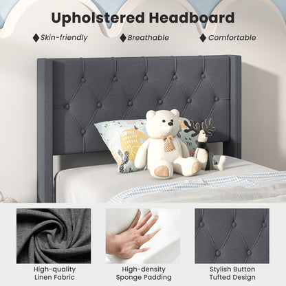 Twin Size Platform Bed With Tufted Wingback Headboard, Gray Simple Bed Frame at Gallery Canada