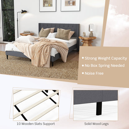 Queen Size Upholstered Platform Bed, Button Tufted Wingback Headboard, Gray Simple Bed Frame at Gallery Canada