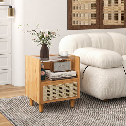 Bamboo Rattan Nightstand With Drawer, Natural Nightstands at Gallery Canada