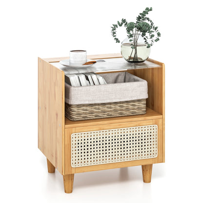 Bamboo Rattan Nightstand With Drawer, Natural Nightstands at Gallery Canada