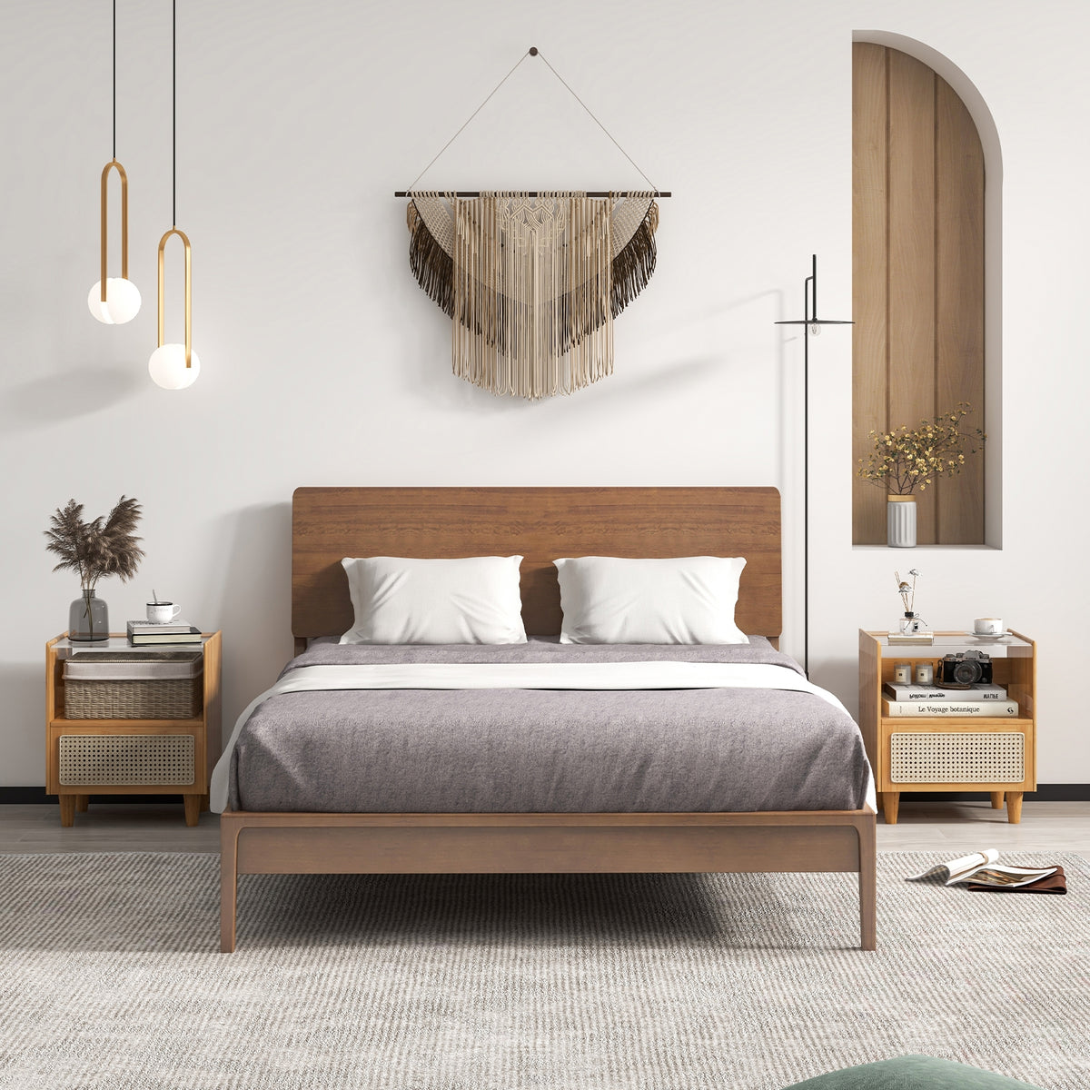 Bamboo Rattan Nightstand With Drawer, Natural Nightstands at Gallery Canada