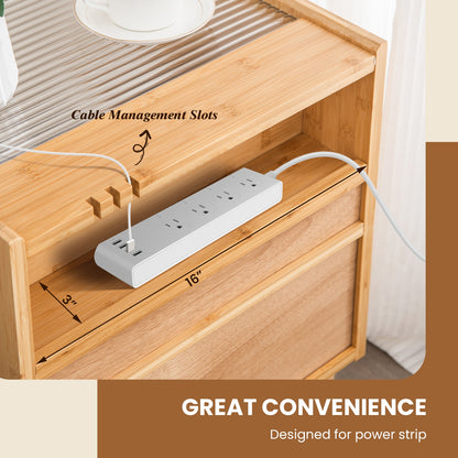 Bamboo Rattan Nightstand With Drawer, Natural Nightstands at Gallery Canada