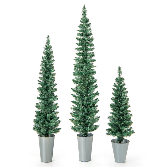 Set of 3 Artificial Christmas Trees, Silver Metal Buckets, Green Christmas Tree Green at Gallery Canada