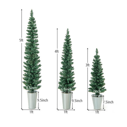 Set of 3 Artificial Christmas Trees, Silver Metal Buckets, Green Christmas Tree at Gallery Canada