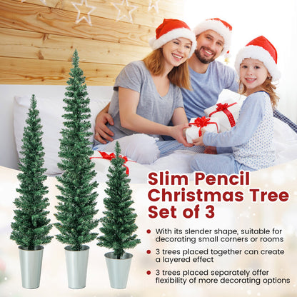 Set of 3 Artificial Christmas Trees, Silver Metal Buckets, Green Christmas Tree at Gallery Canada