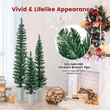 Set of 3 Artificial Christmas Trees, Silver Metal Buckets, Green Christmas Tree at Gallery Canada