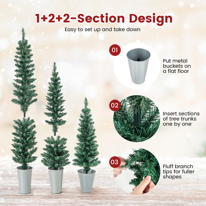 Set of 3 Artificial Christmas Trees, Silver Metal Buckets, Green Christmas Tree at Gallery Canada