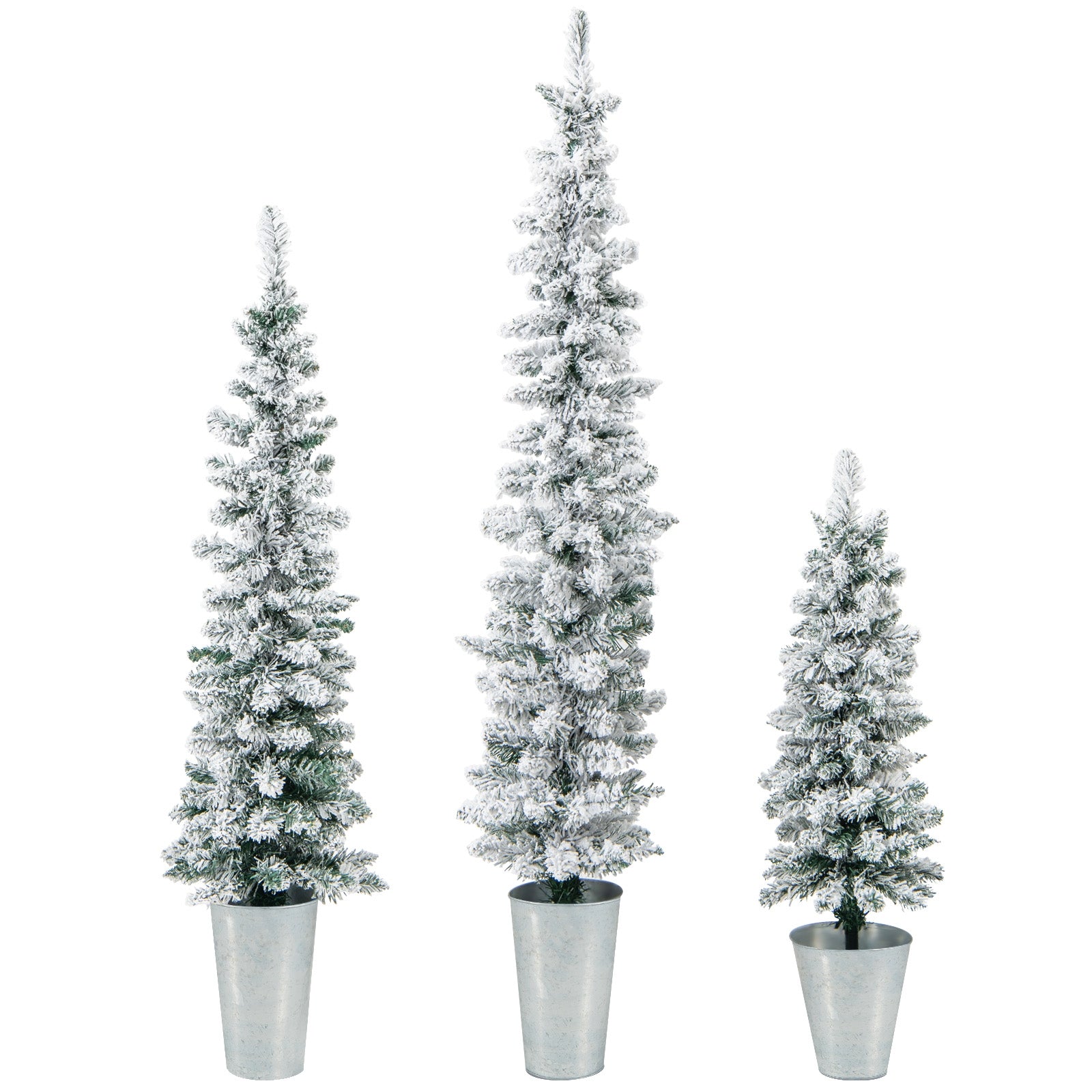 Set Of 3 Potted Artificial Christmas Trees, Snow-Flocked, White Christmas Tree White at Gallery Canada