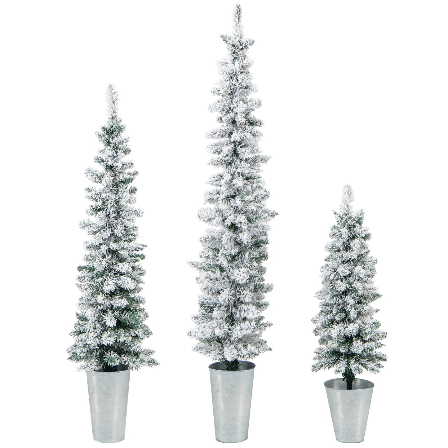 Set Of 3 Potted Artificial Christmas Trees, Snow-Flocked, White Christmas Tree at Gallery Canada