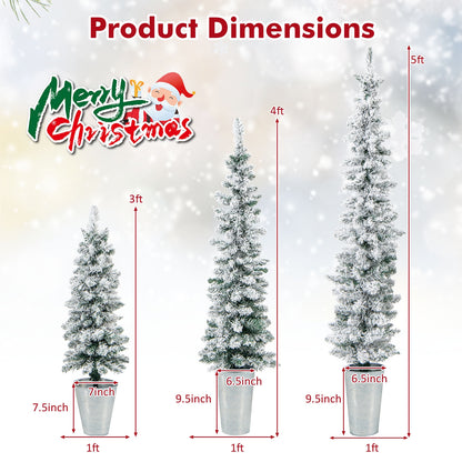 Set Of 3 Potted Artificial Christmas Trees, Snow-Flocked, White Christmas Tree at Gallery Canada