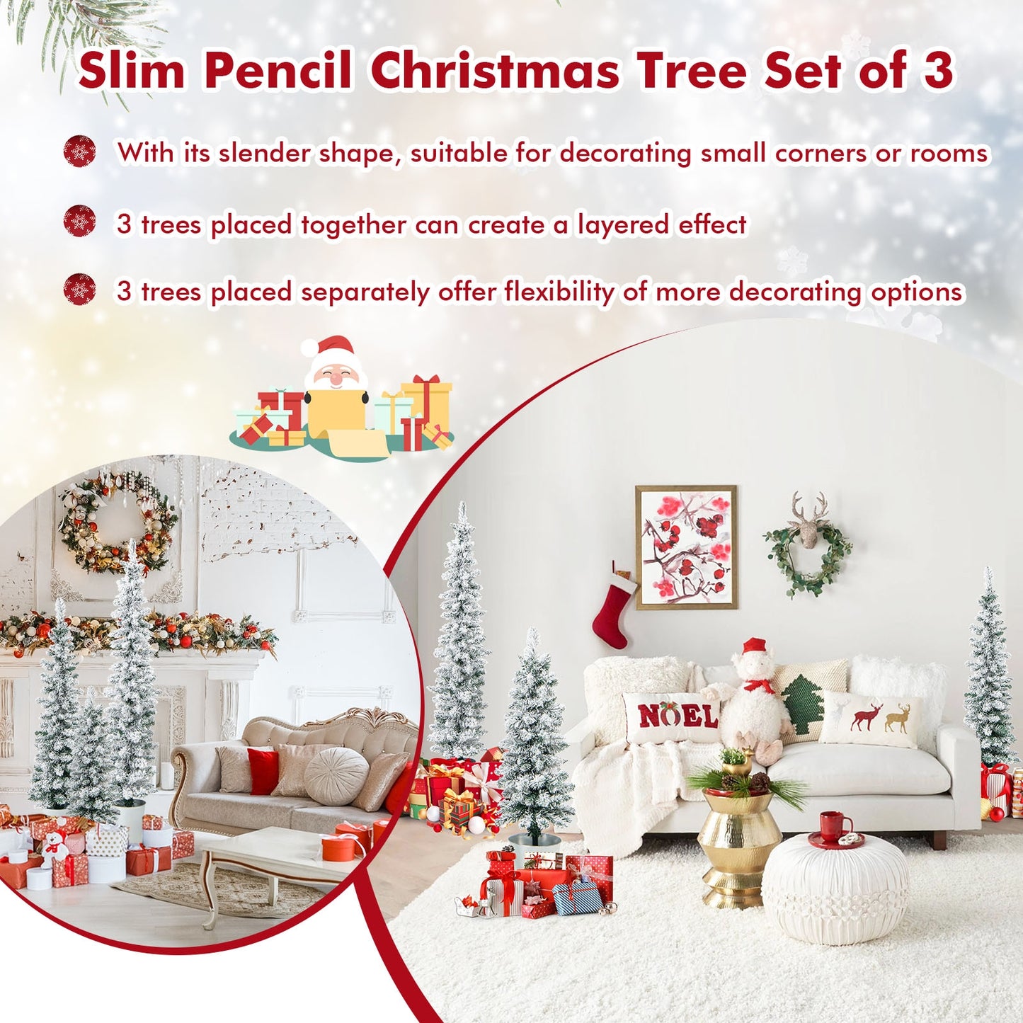 Set Of 3 Potted Artificial Christmas Trees, Snow-Flocked, White Christmas Tree at Gallery Canada