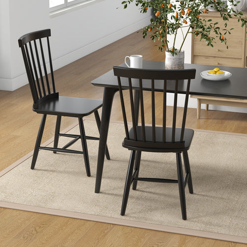 Set Of 2 Windsor Dining Chairs, High Spindle Back, Black