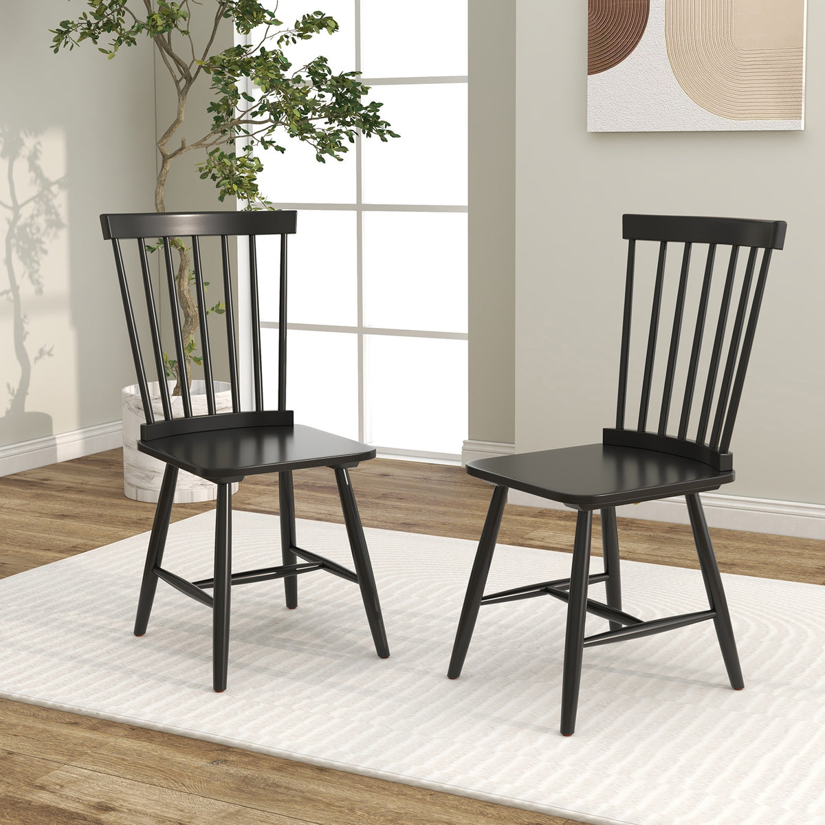 Set Of 2 Windsor Dining Chairs, High Spindle Back, Black Dining Chairs at Gallery Canada
