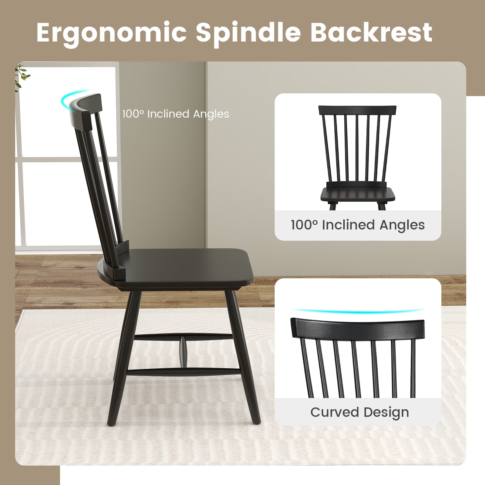 Set Of 2 Windsor Dining Chairs, High Spindle Back, Black Dining Chairs at Gallery Canada