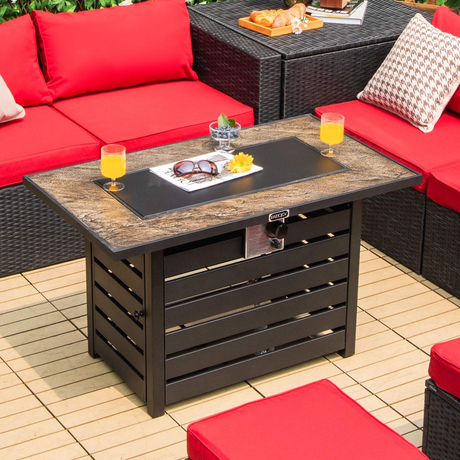 42 Inch 50000 BTU Propane Fire Pit Table, Ore Powder Surface, Black Fire Pit Tables at Gallery Canada