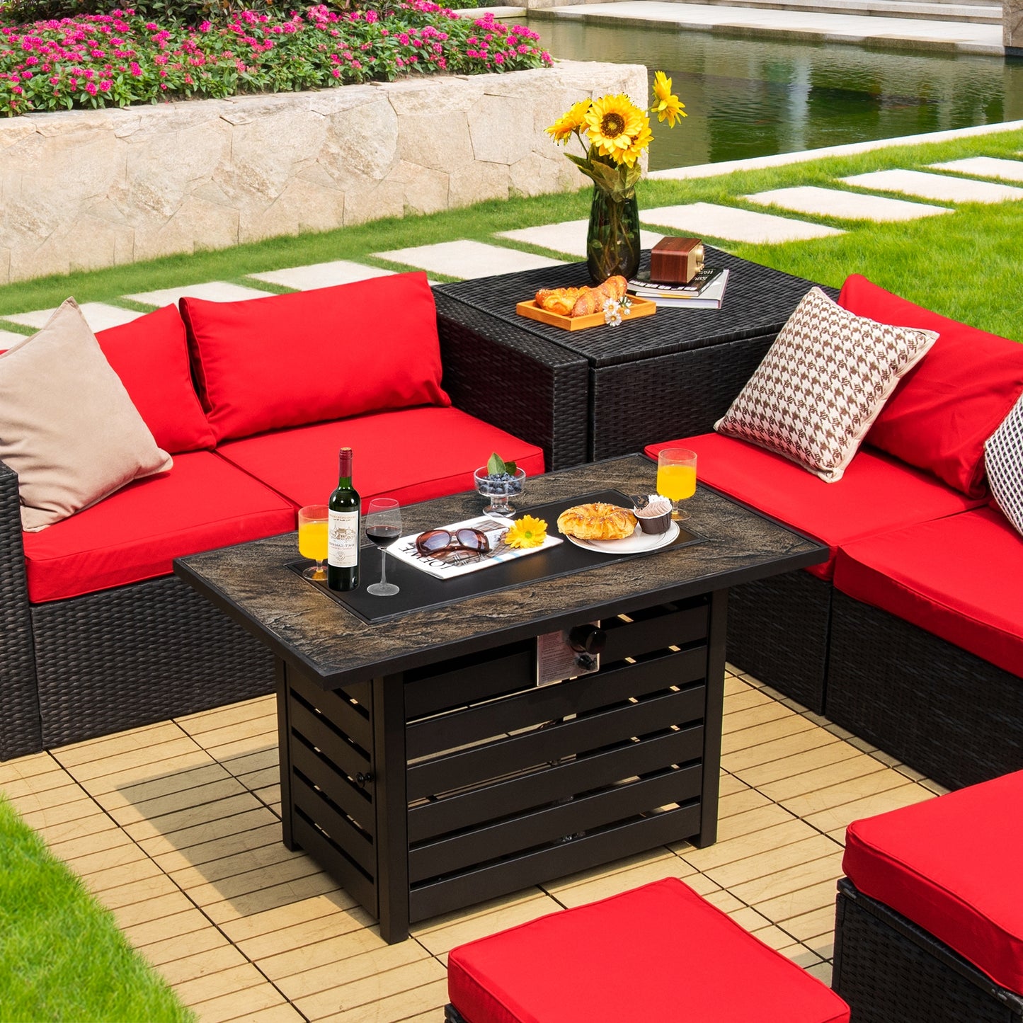 42 Inch 50000 BTU Propane Fire Pit Table, Ore Powder Surface, Black Fire Pit Tables at Gallery Canada