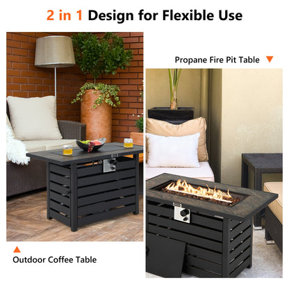 42 Inch 50000 BTU Propane Fire Pit Table, Ore Powder Surface, Black Fire Pit Tables at Gallery Canada
