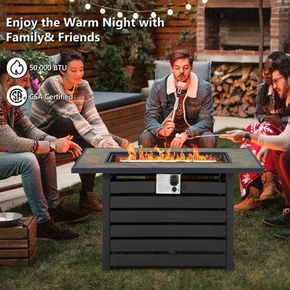 42 Inch 50000 BTU Propane Fire Pit Table, Ore Powder Surface, Black Fire Pit Tables at Gallery Canada