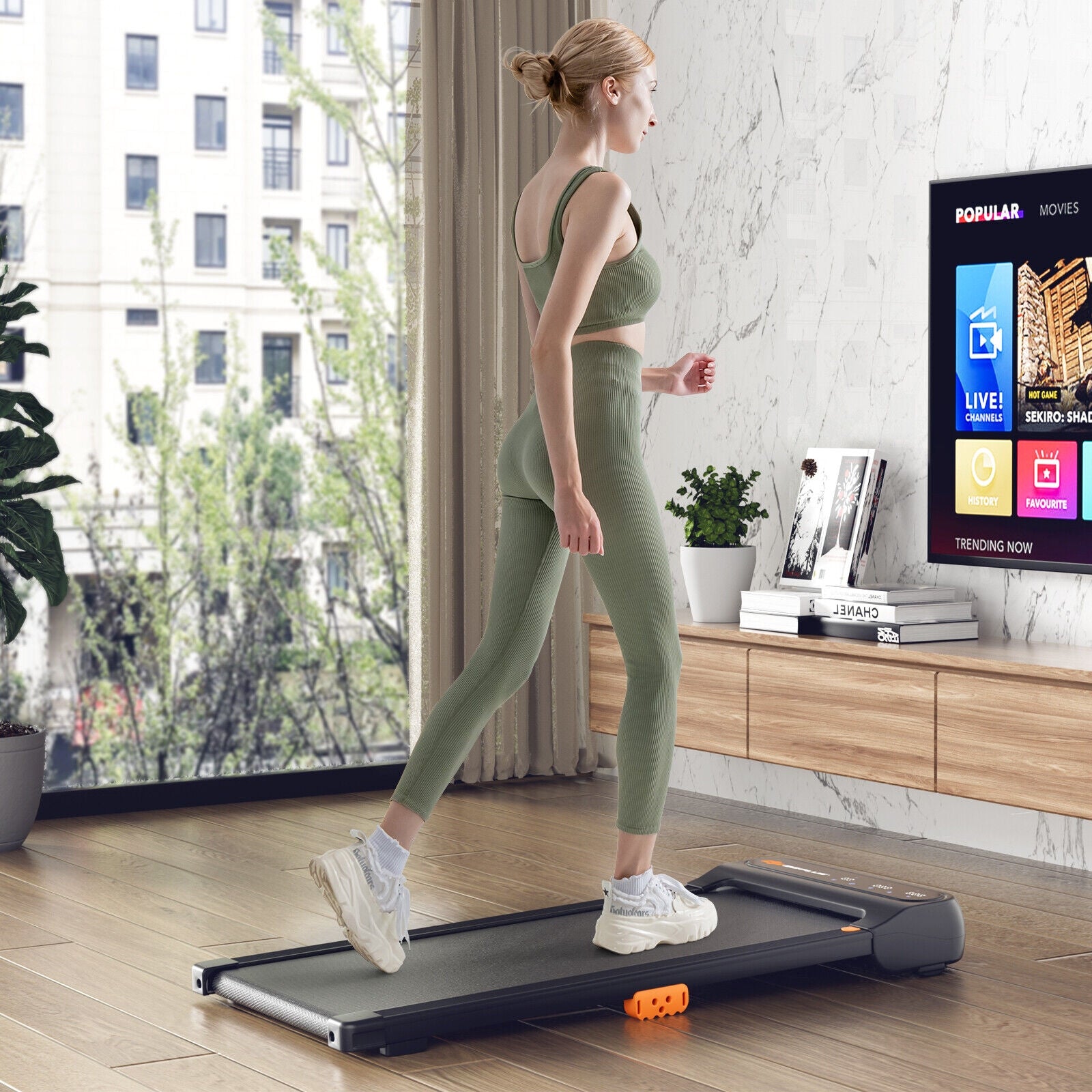 Under Desk Walking Pad Treadmill, With Remote Control, Black Treadmills at Gallery Canada