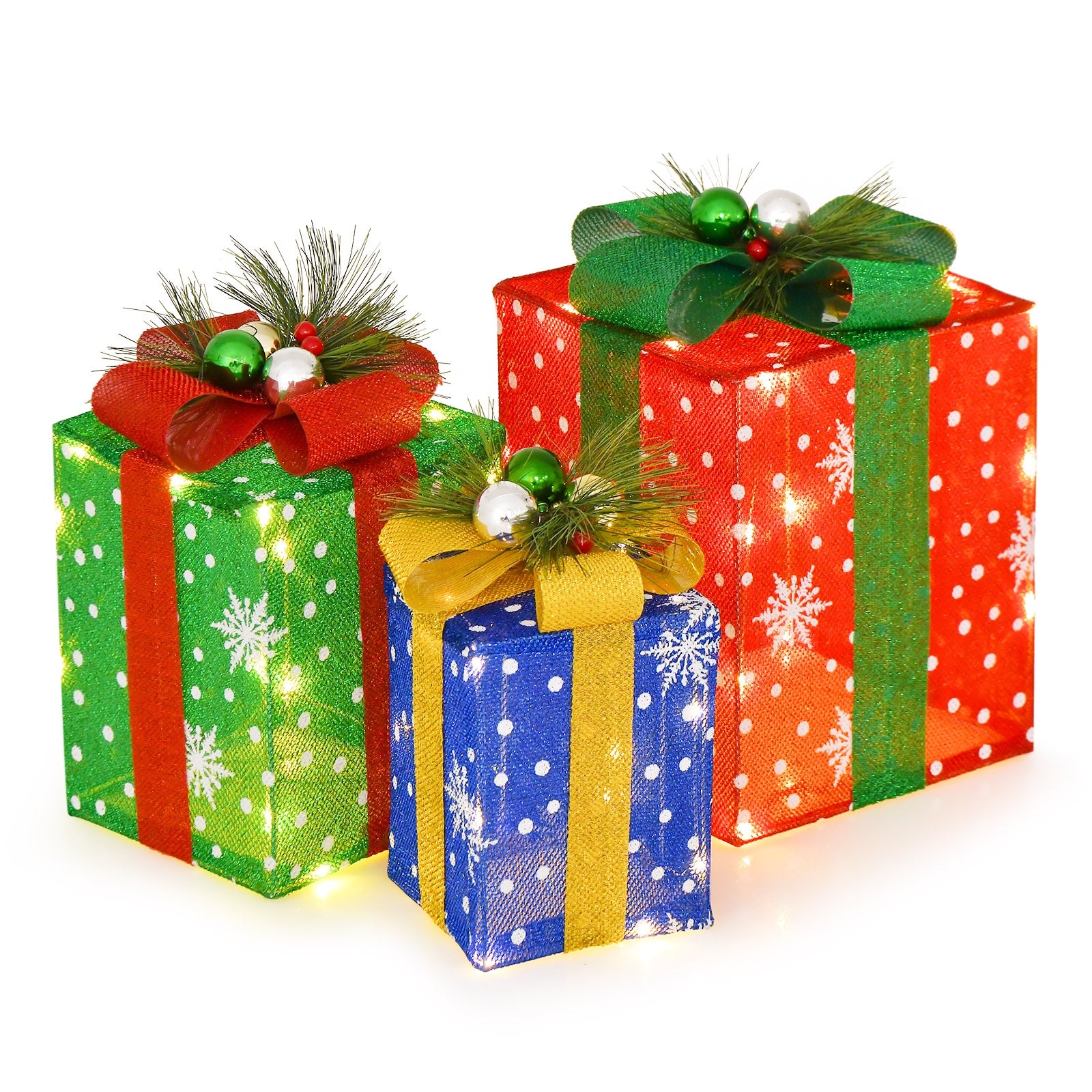 3 PCS Christmas Lighted Gift Boxes, 52 LED Lights, Multicolor Christmas Multicolor at Gallery Canada