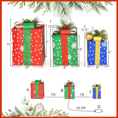 3 PCS Christmas Lighted Gift Boxes, 52 LED Lights, Multicolor Christmas at Gallery Canada