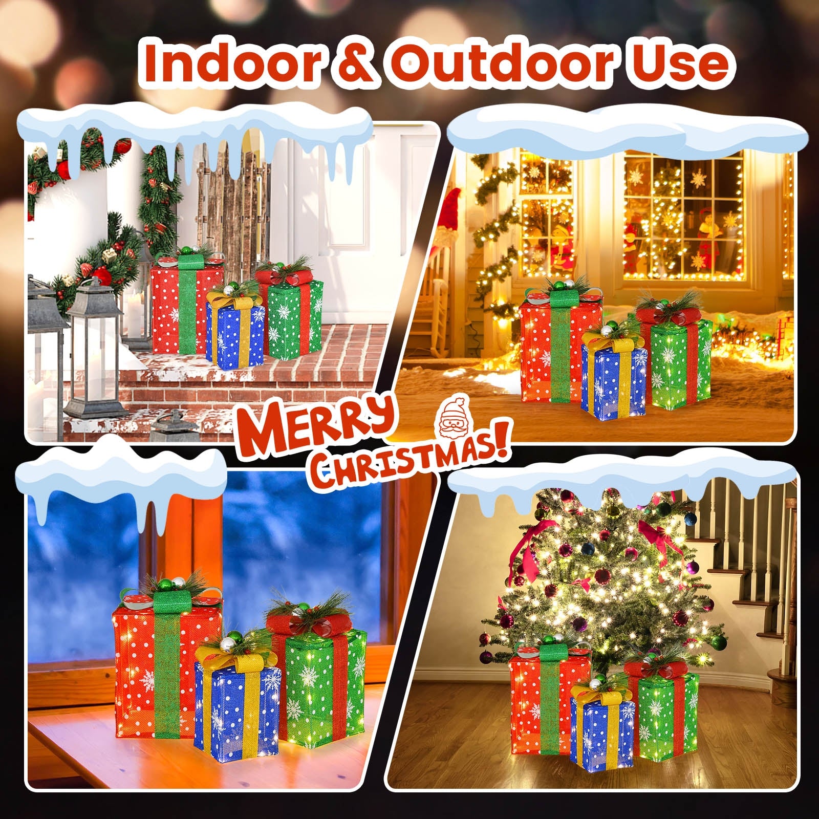 3 PCS Christmas Lighted Gift Boxes, 52 LED Lights, Multicolor Christmas at Gallery Canada