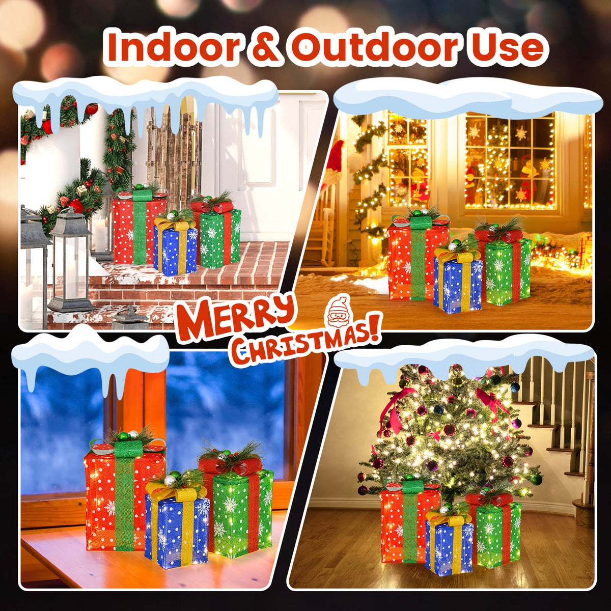 3 PCS Christmas Lighted Gift Boxes, 52 LED Lights, Multicolor Christmas at Gallery Canada