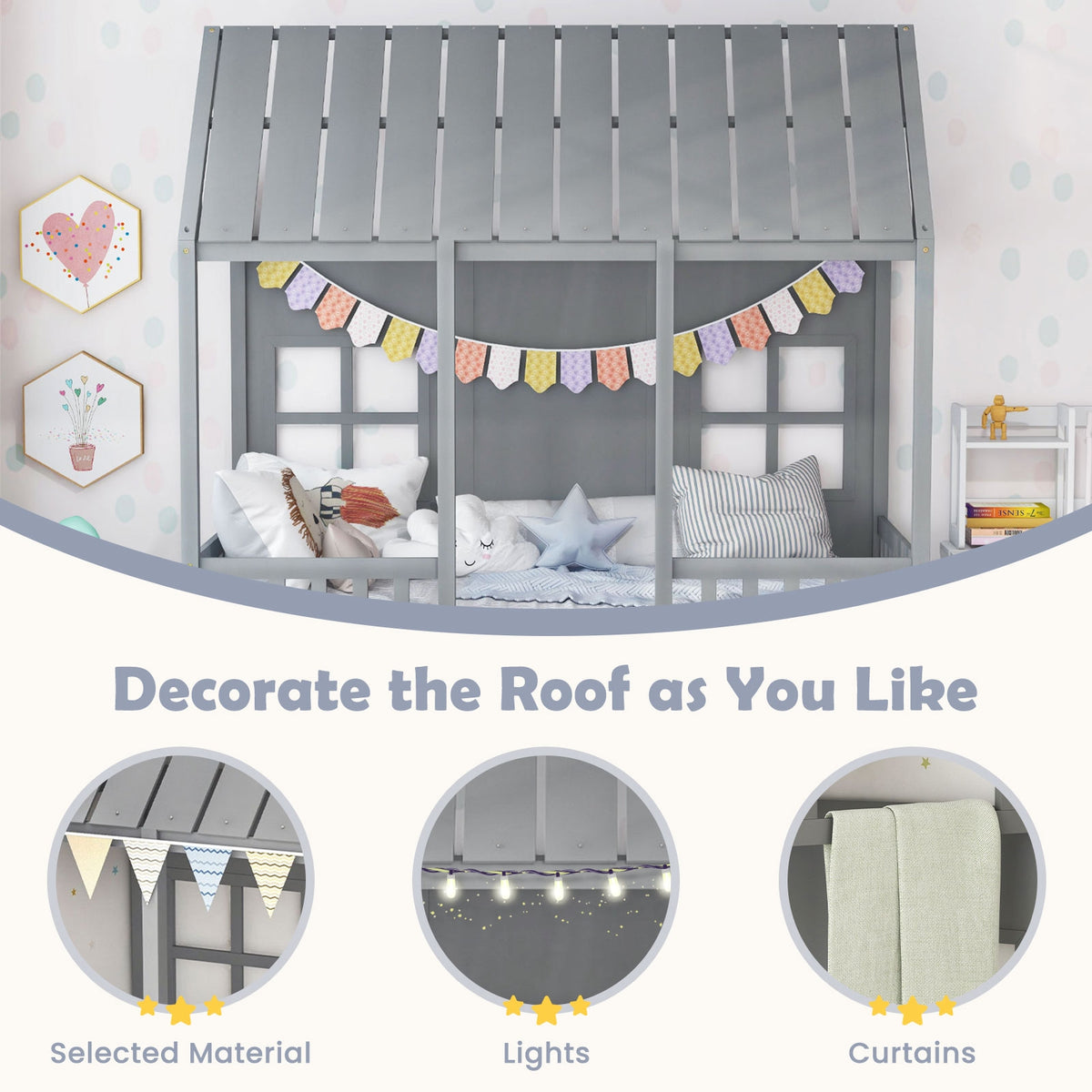 Twin Size House Bed Frame With Trundle, 82 Inch Tall Roof, Gray Toddler Beds at Gallery Canada