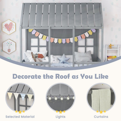 Twin Size House Bed Frame With Trundle, 82 Inch Tall Roof, Gray Toddler Beds at Gallery Canada