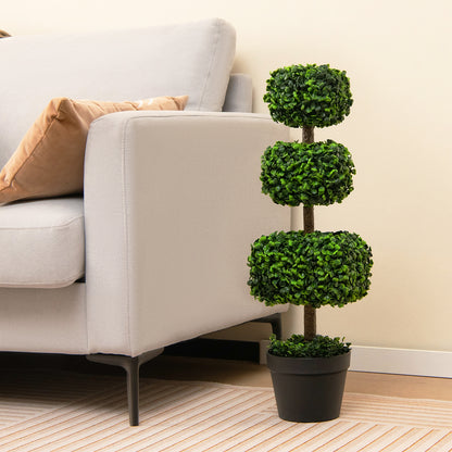 35 Inch Artificial Boxwood Topiary Ball Tree, Cement-Filled Pot, Green Faux Plants at Gallery Canada