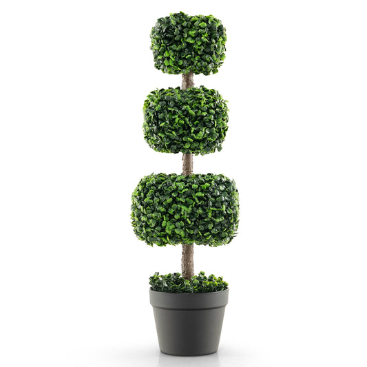 35 Inch Artificial Boxwood Topiary Ball Tree, Cement-Filled Pot, Green Faux Plants Green at Gallery Canada