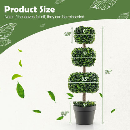 35 Inch Artificial Boxwood Topiary Ball Tree, Cement-Filled Pot, Green Faux Plants at Gallery Canada