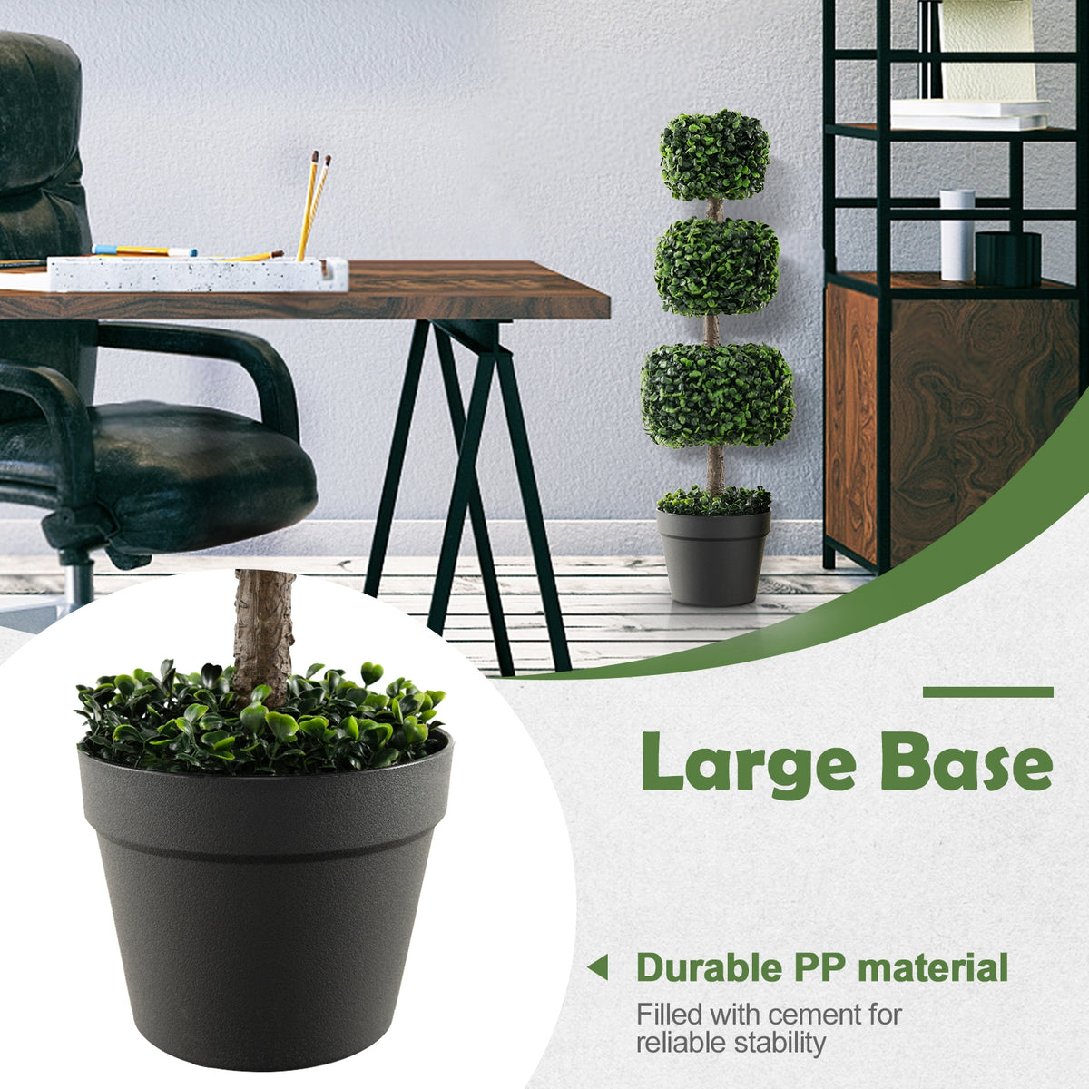 35 Inch Artificial Boxwood Topiary Ball Tree, Cement-Filled Pot, Green Faux Plants at Gallery Canada