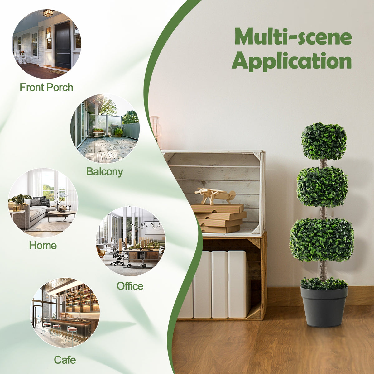 35 Inch Artificial Boxwood Topiary Ball Tree, Cement-Filled Pot, Green Faux Plants at Gallery Canada