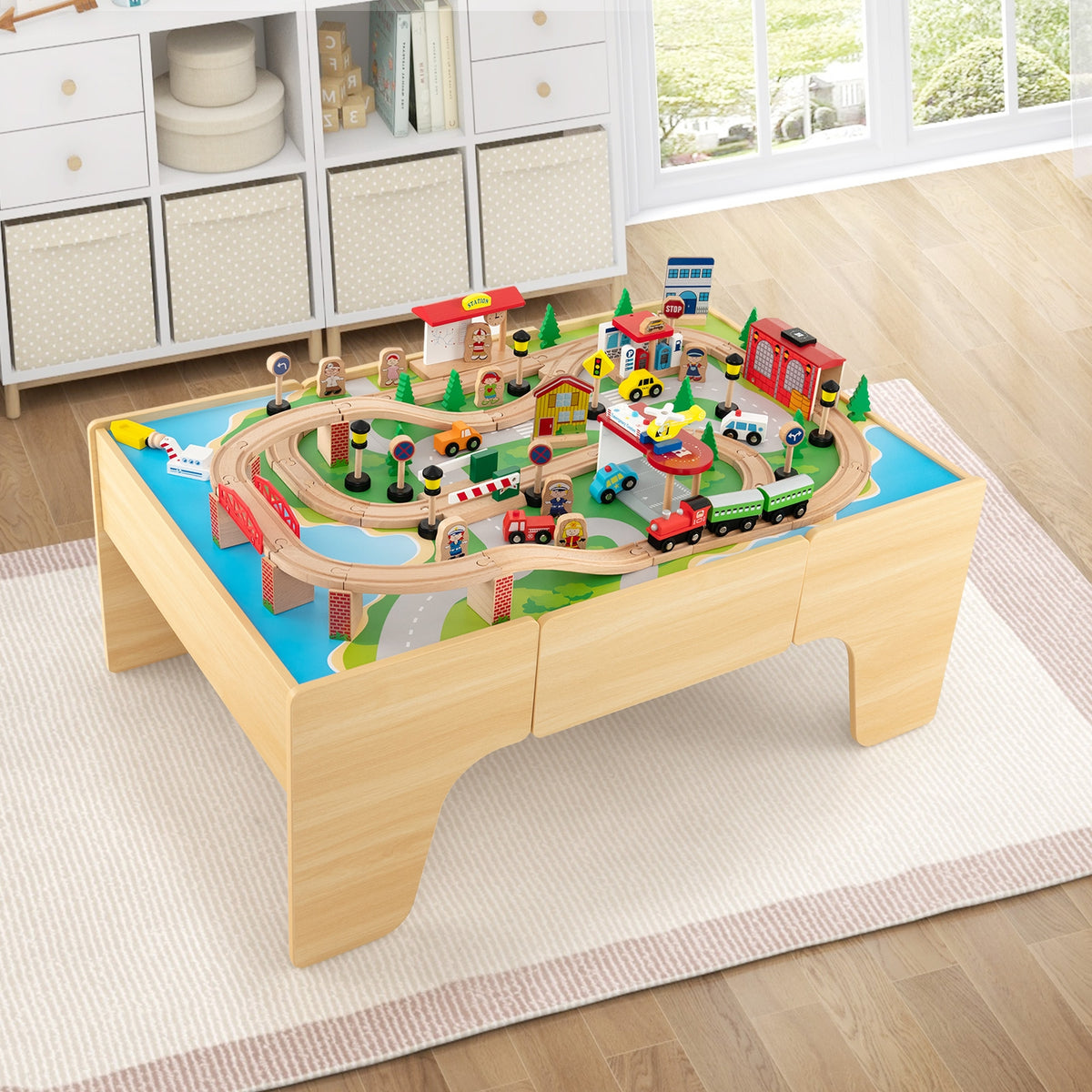 84-Piece Wooden Train Set, Reversible Detachable Tabletop Learning Toys at Gallery Canada