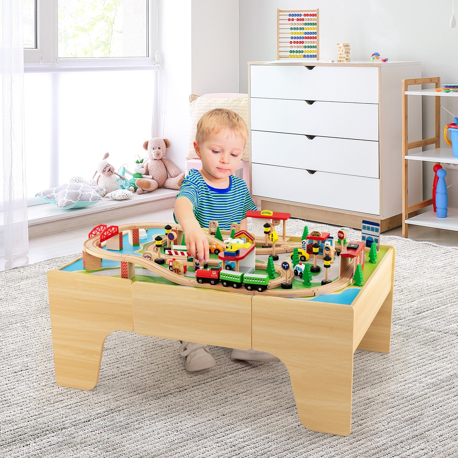 84-Piece Wooden Train Set, Reversible Detachable Tabletop Learning Toys at Gallery Canada