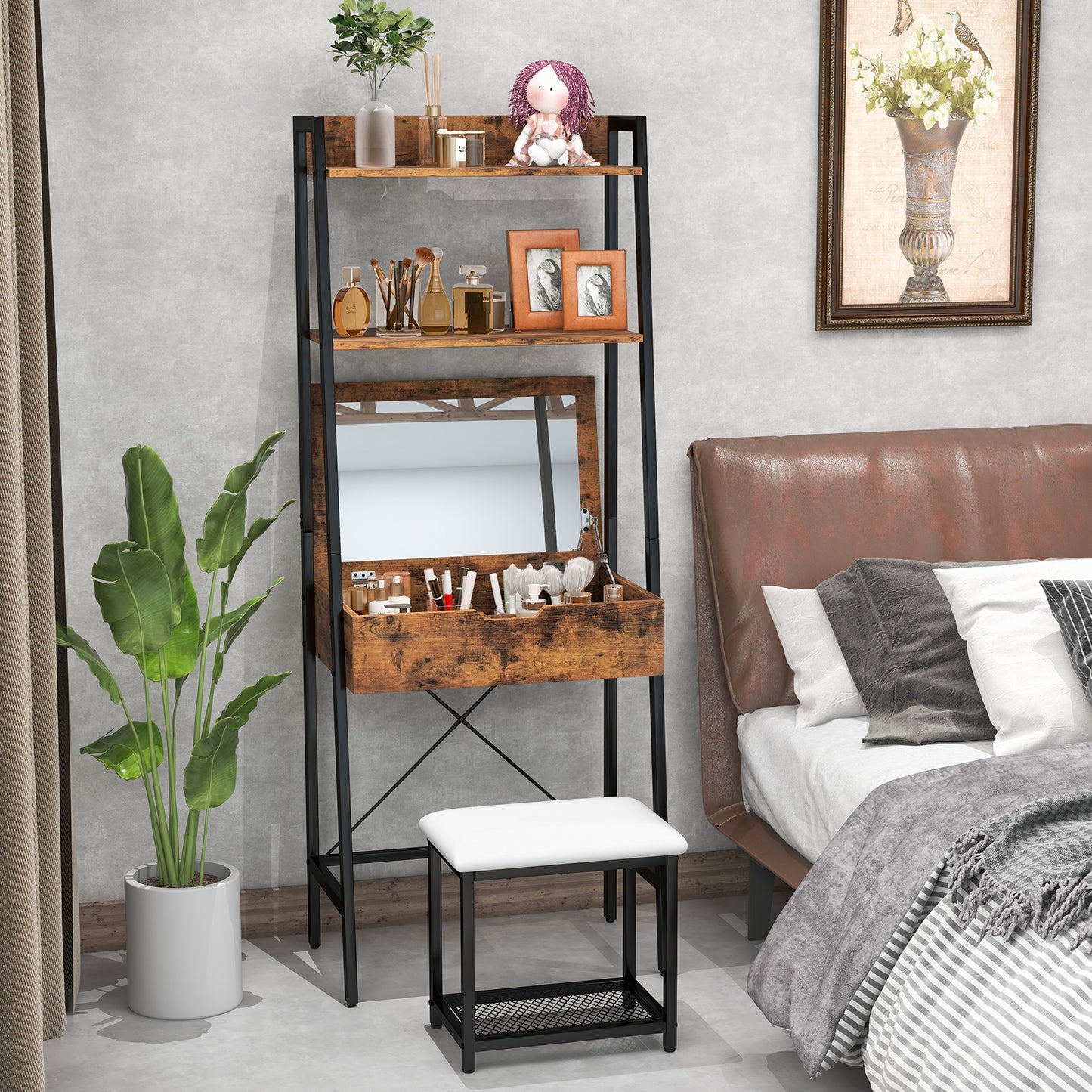 Ladder Vanity Desk Set With Flip Top Mirror, Black Makeup Vanities at Gallery Canada