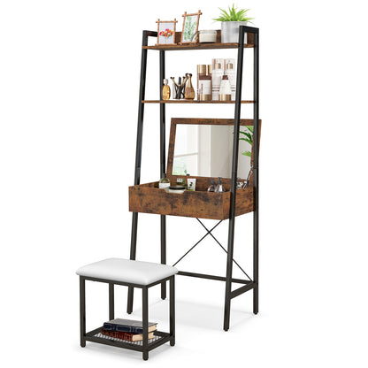 Ladder Vanity Desk Set With Flip Top Mirror, Black Makeup Vanities Black at Gallery Canada